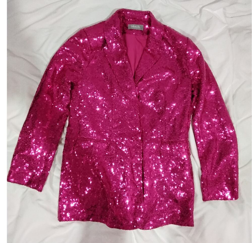 Blue B Collection Hot Pink Sequin Blazer Women's Small Sparkle Party Jacket